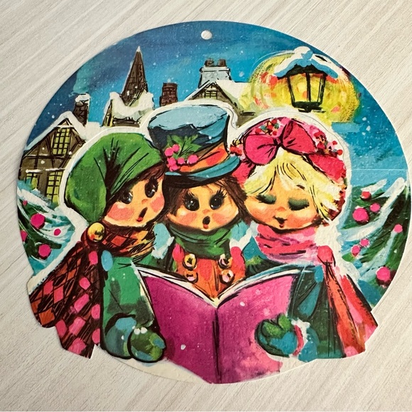 Vintage Litho Christmas Card Hawthorne & Sommerfield Unused USA Round Ornament - Picture 1 of 5